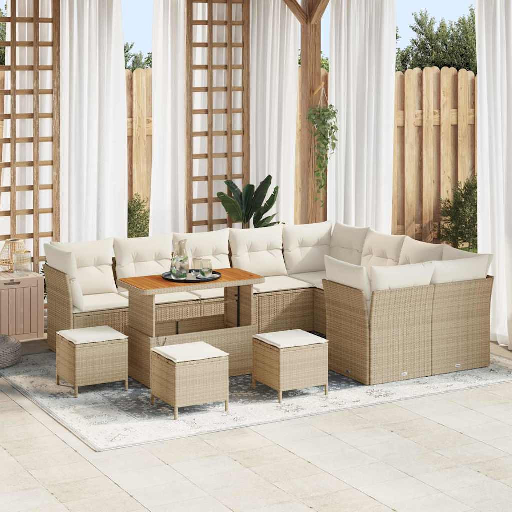 vidaXL Garten-Sofa-Set mit Kissen mit Speicher 13 pcs Beige und Creme