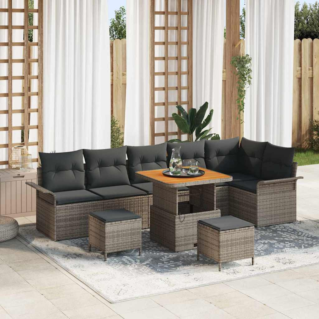 vidaXL Gartensofa-set mit Kissen 9 pcs Grau Poly-Rattan