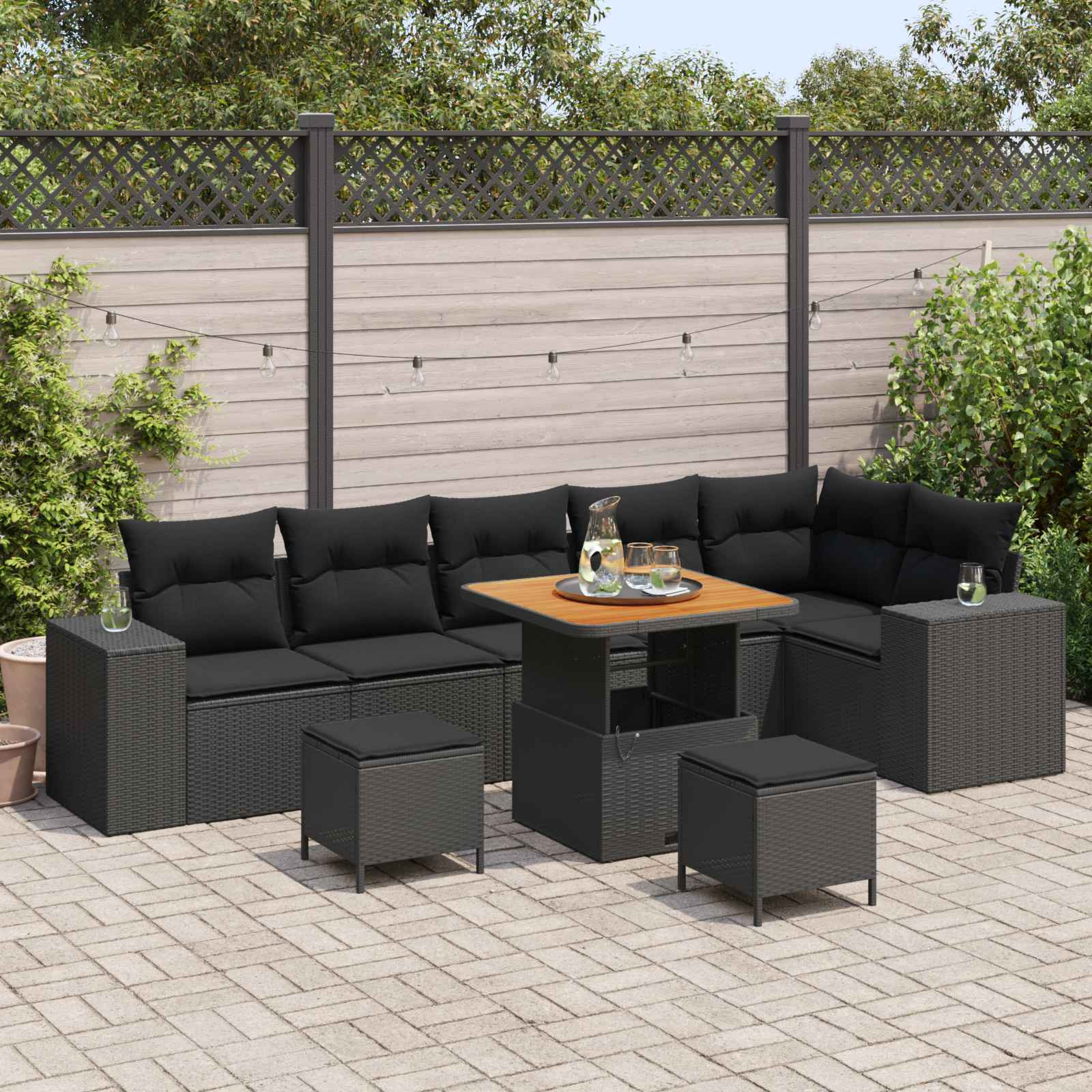 vidaXL Gartensofa-set mit Kissen 9 pcs Schwarz Poly-Rattan