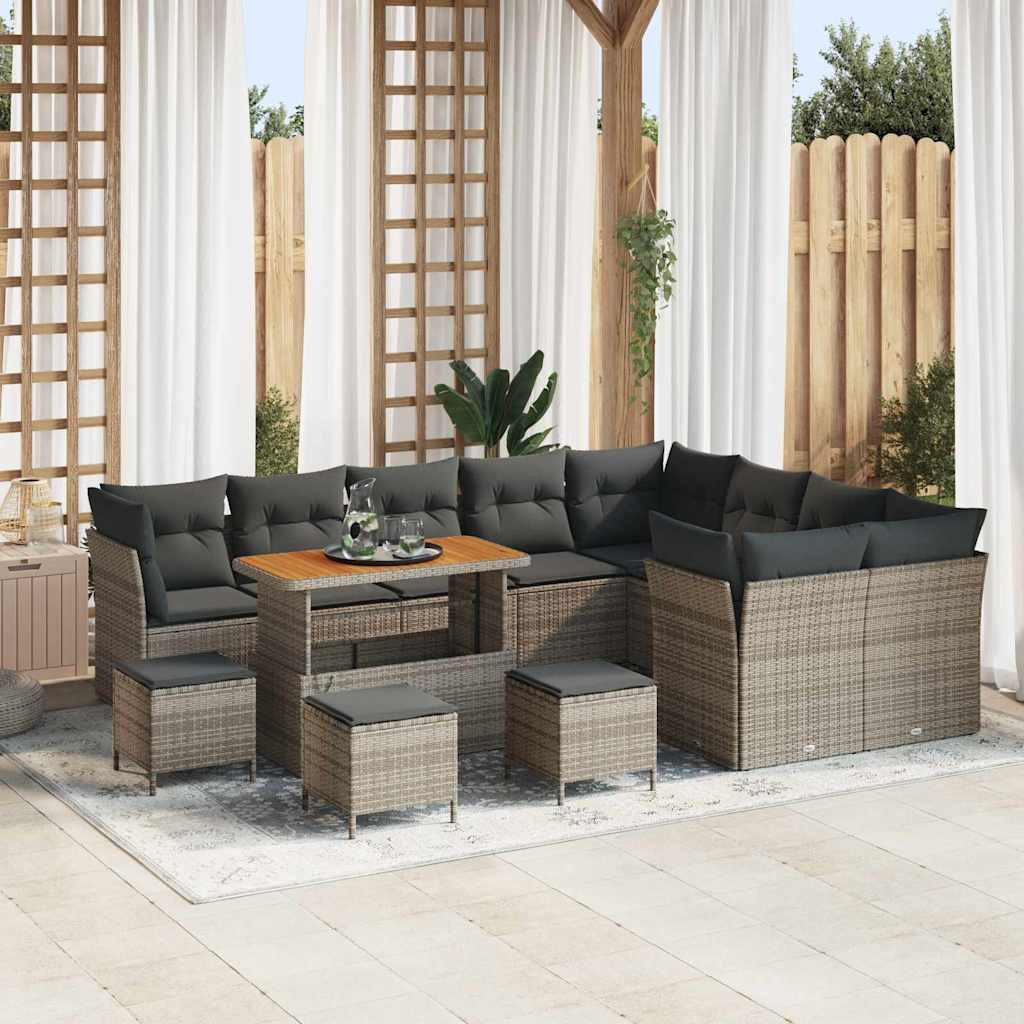 vidaXL Garten-Sofa-Set mit Kissen mit Speicher 13 pcs Grau