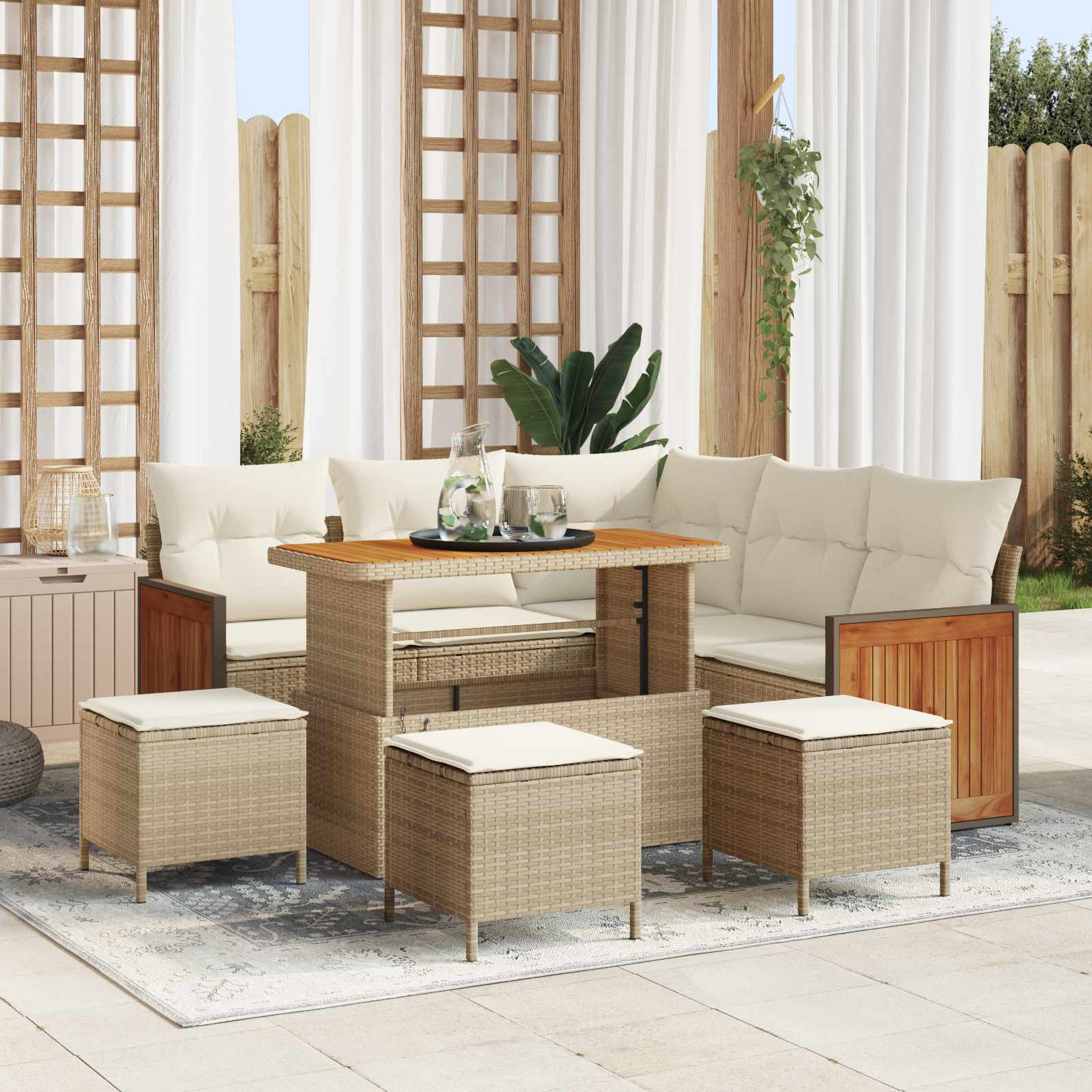 vidaXL Gartensofa-set mit Kissen 9 pcs Beige und Creme
