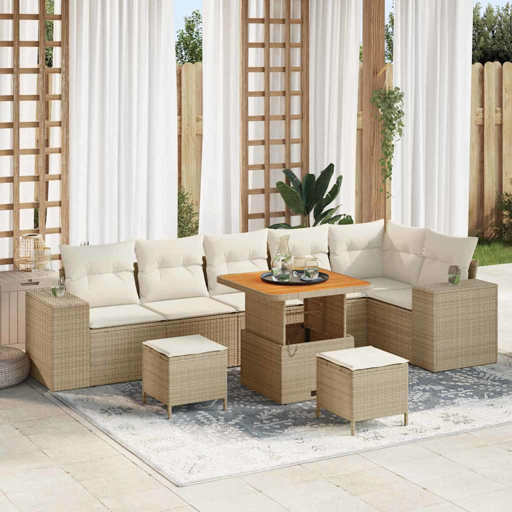 vidaXL Gartensofa-set mit Kissen 9 pcs Beige und Creme Poly-Rattan