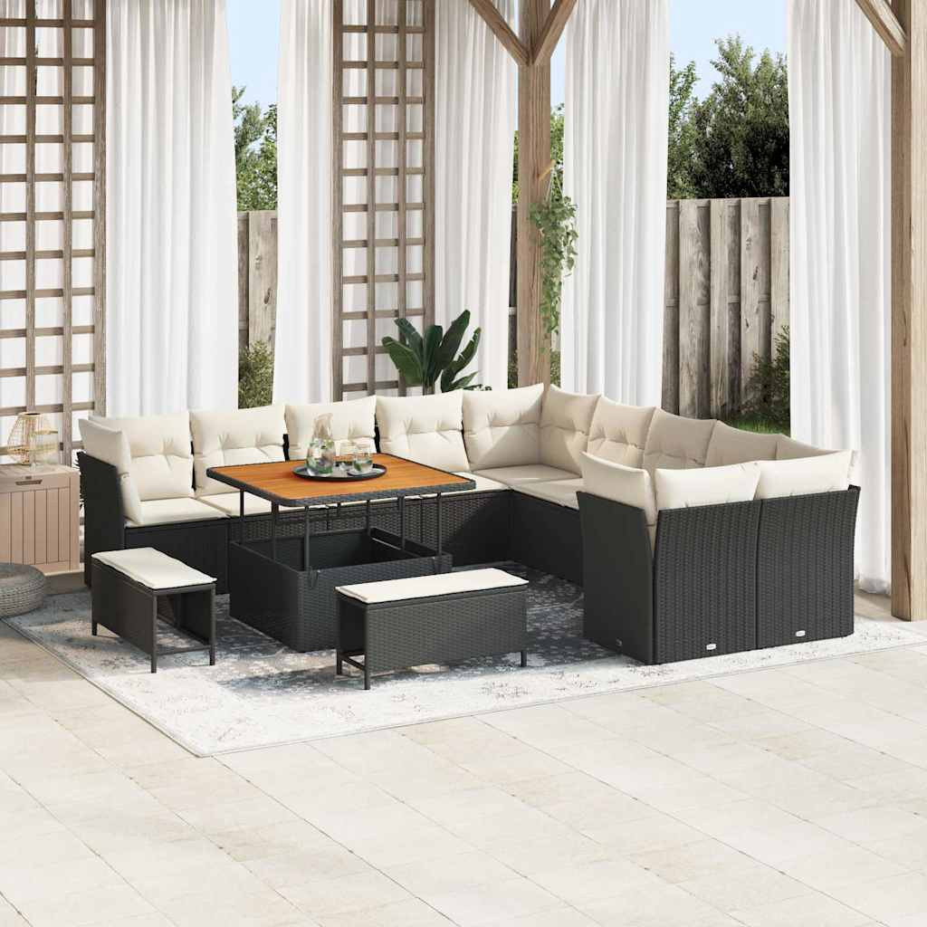 vidaXL Gartensofa-set mit Kissen 13 pcs Schwarz und Creme Poly-Rattan