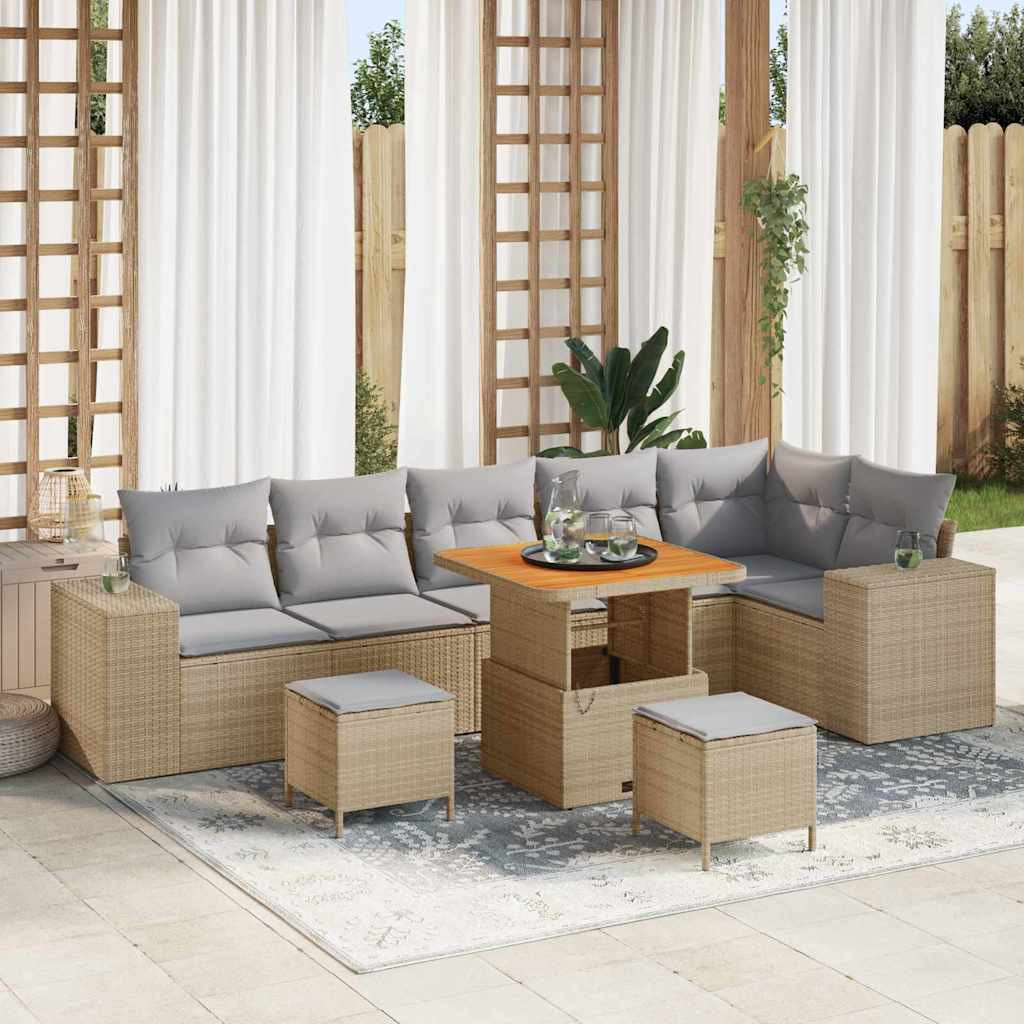 vidaXL Gartensofa-set mit Kissen 9 pcs Beige und Hellgrau Poly-Rattan
