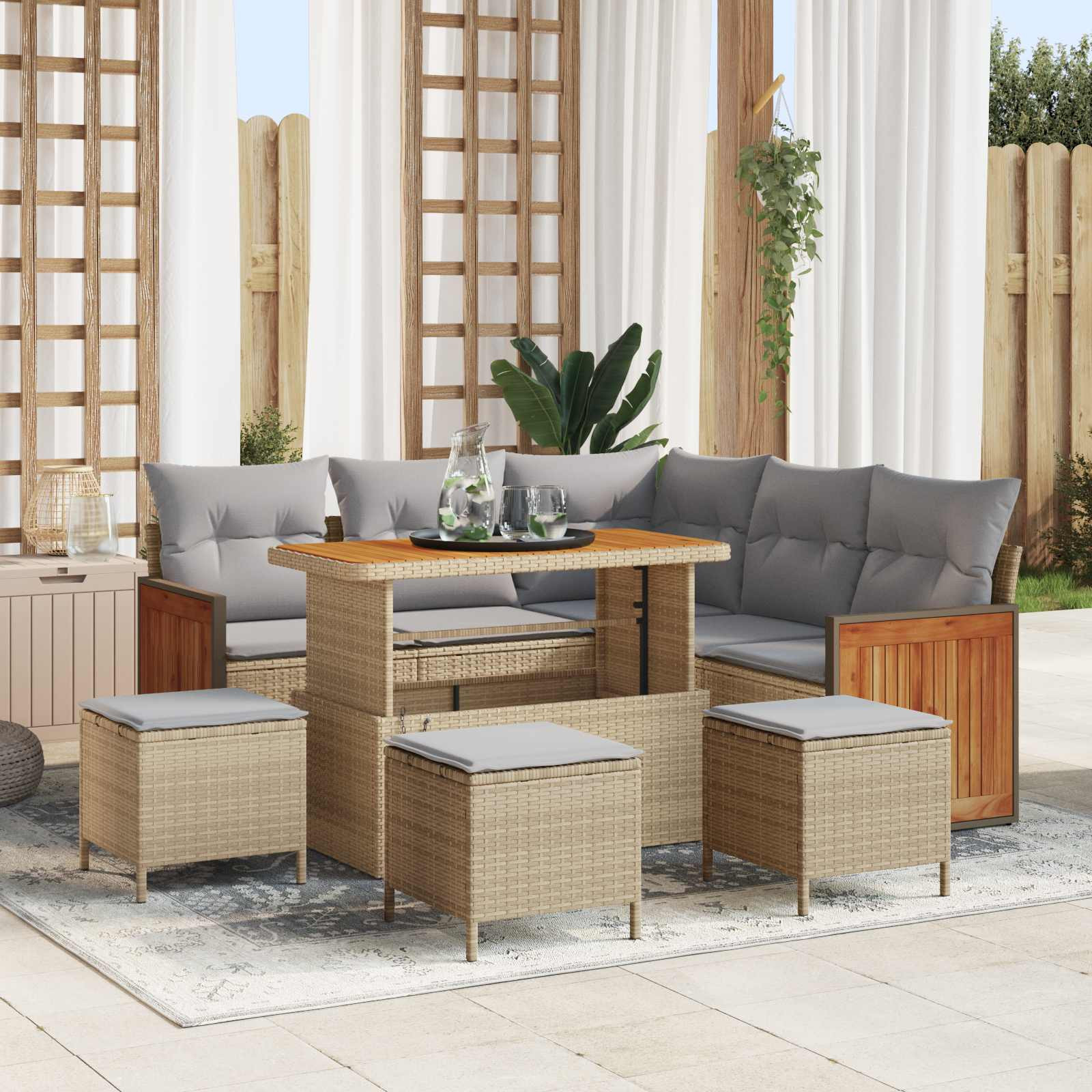vidaXL Gartensofa-set mit Kissen 9 pcs Beige und Hellgrau