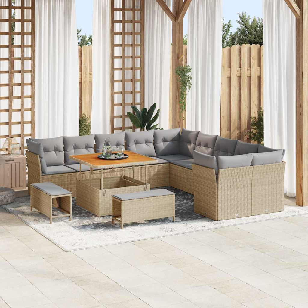 vidaXL Gartensofa-set mit Kissen 13 pcs Beige und Hellgrau Poly-Rattan