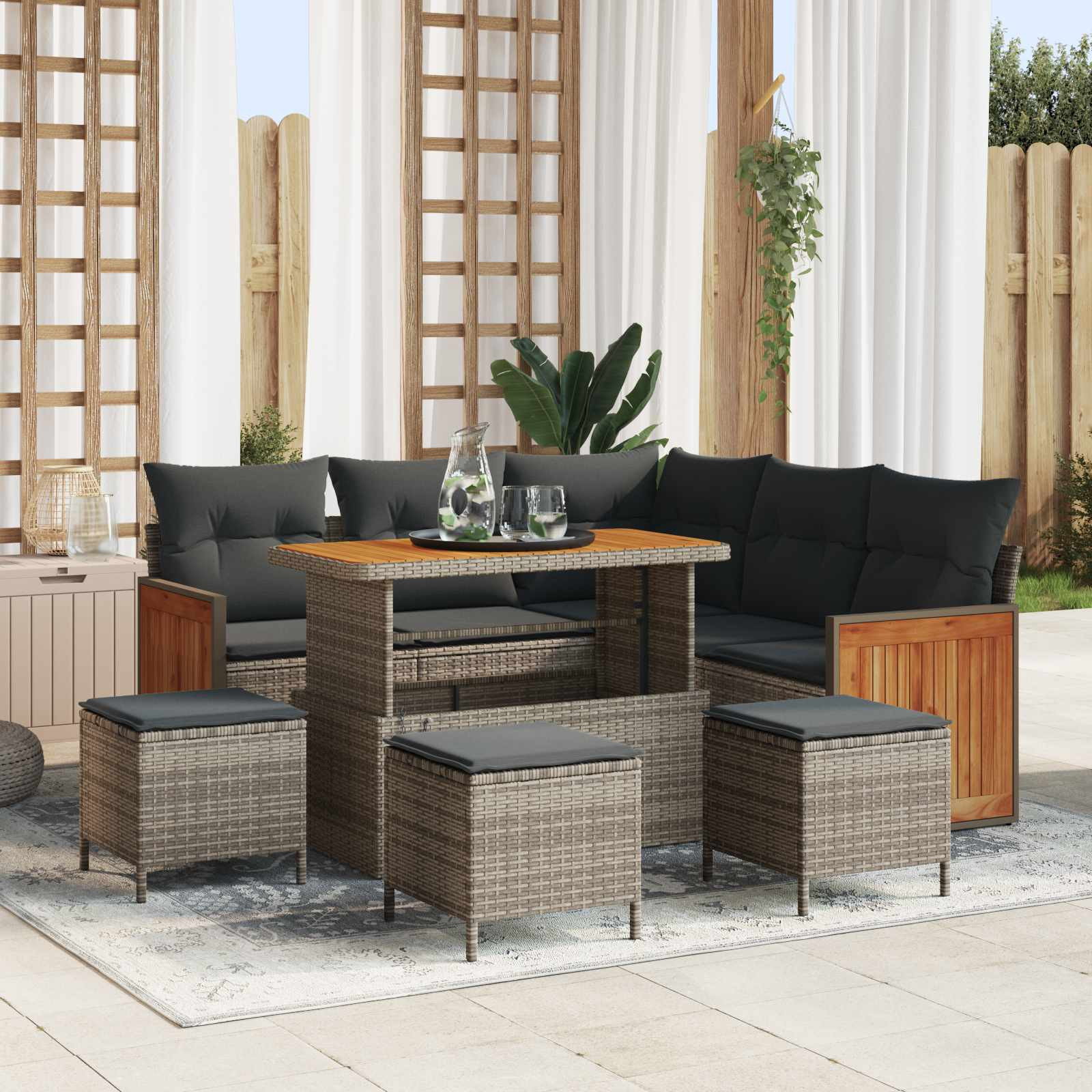 vidaXL Gartensofa-set mit Kissen 9 pcs Grau