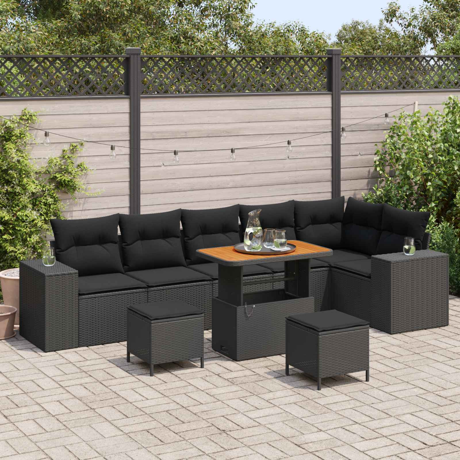 vidaXL Gartensofa-set mit Kissen 9 pcs Schwarz Poly-Rattan