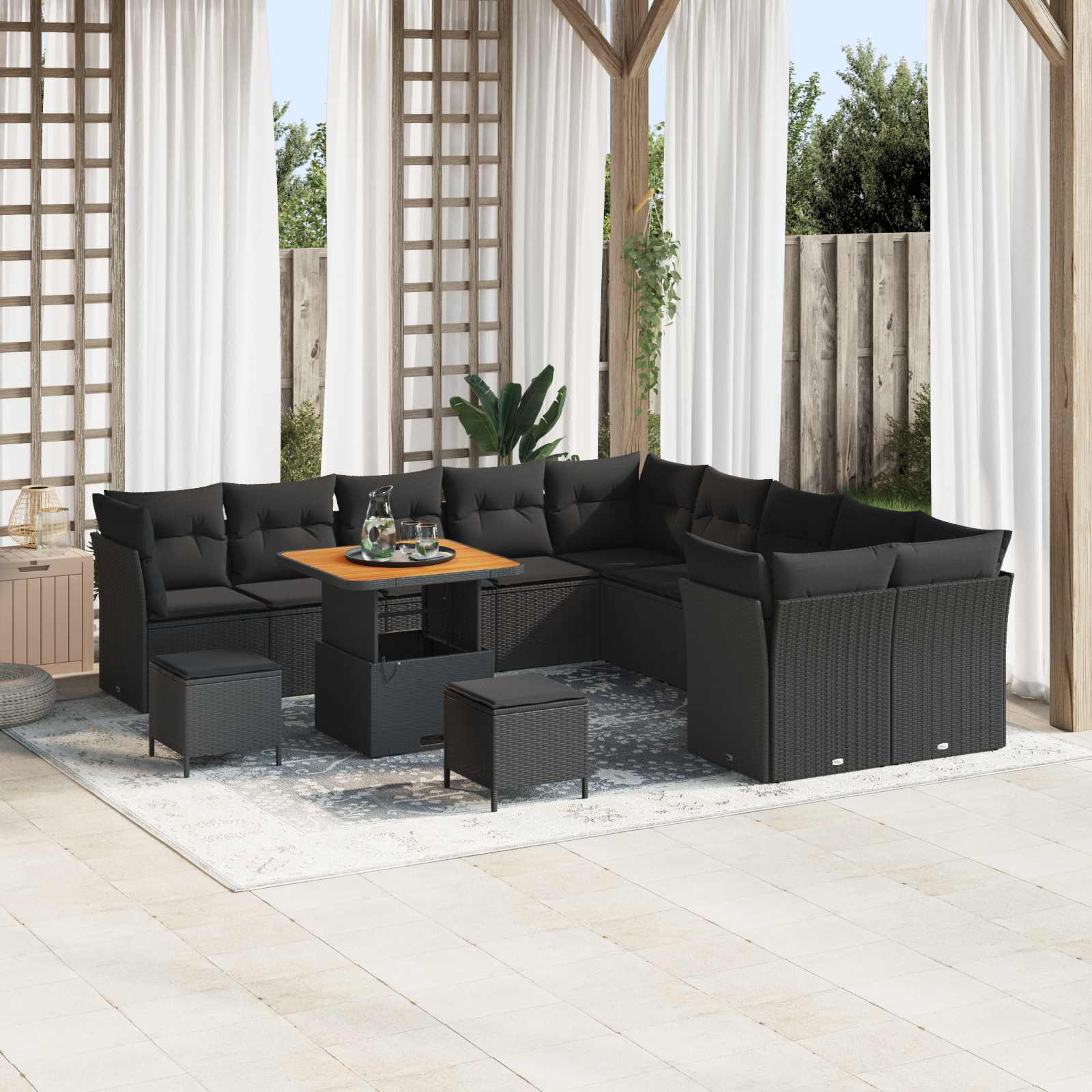 vidaXL Gartensofa-set mit Kissen 13 pcs Schwarz Poly-Rattan