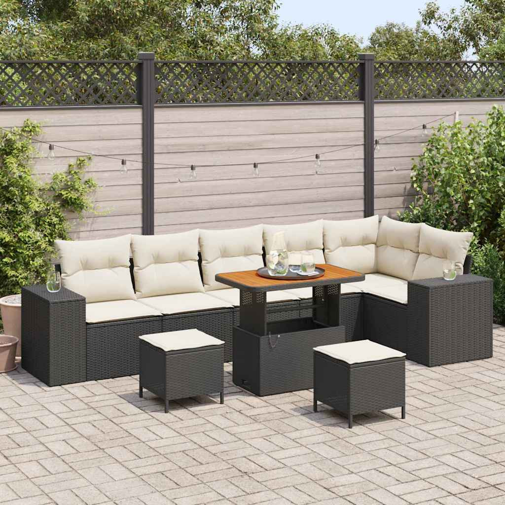vidaXL Gartensofa-set mit Kissen 9 pcs Schwarz und Creme Poly-Rattan