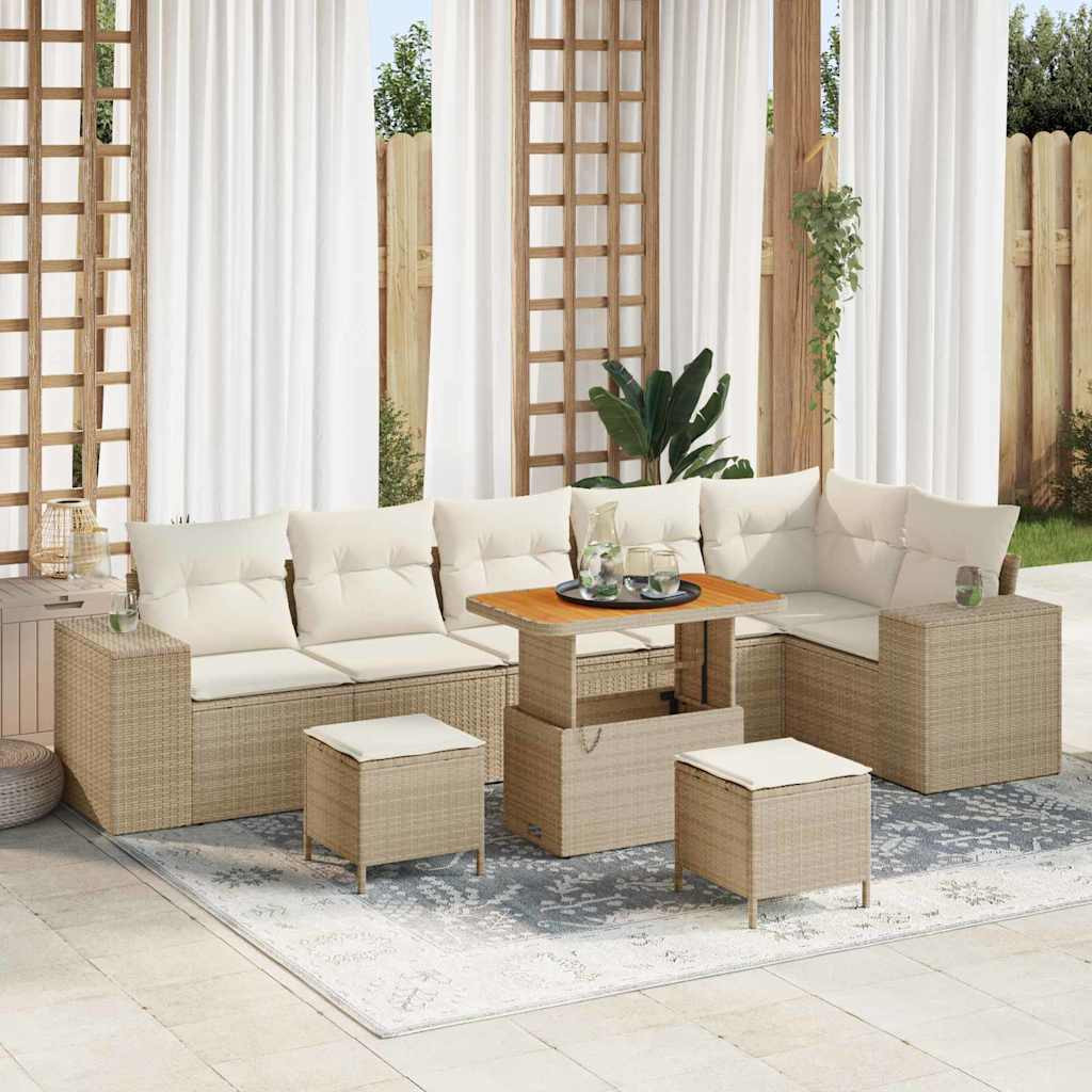 vidaXL Gartensofa-set mit Kissen 9 pcs Beige und Creme Poly-Rattan