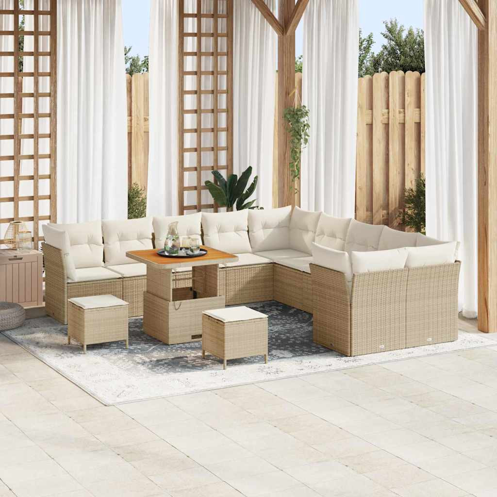 vidaXL Gartensofa-set mit Kissen 13 pcs Beige und Creme Poly-Rattan