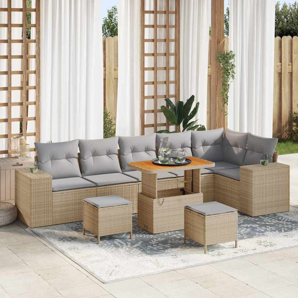vidaXL Gartensofa-set mit Kissen 9 pcs Beige und Hellgrau Poly-Rattan