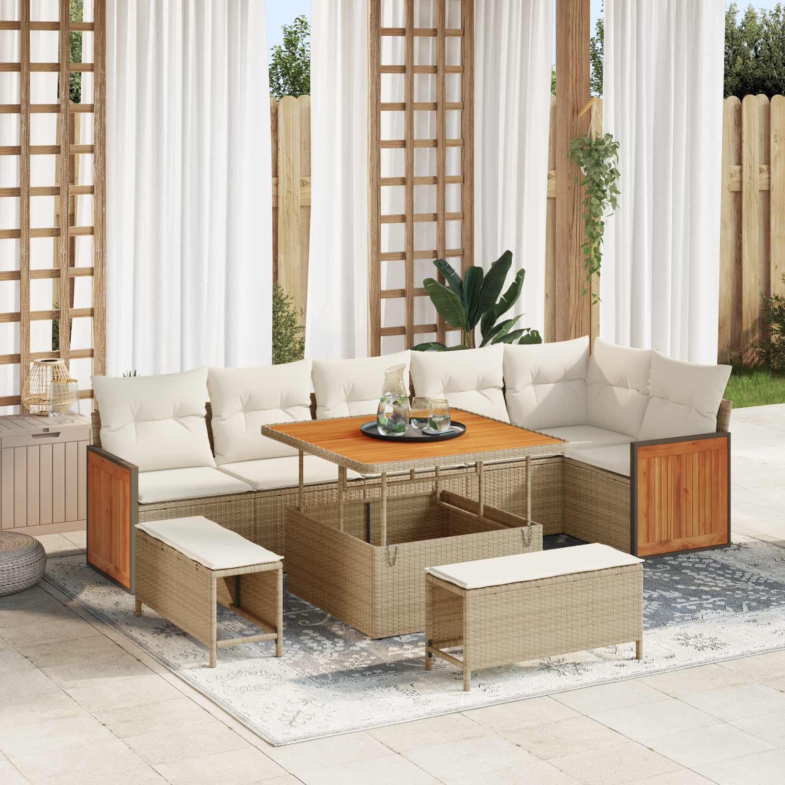 vidaXL Gartensofa-set mit Kissen 9 pcs Beige und Creme