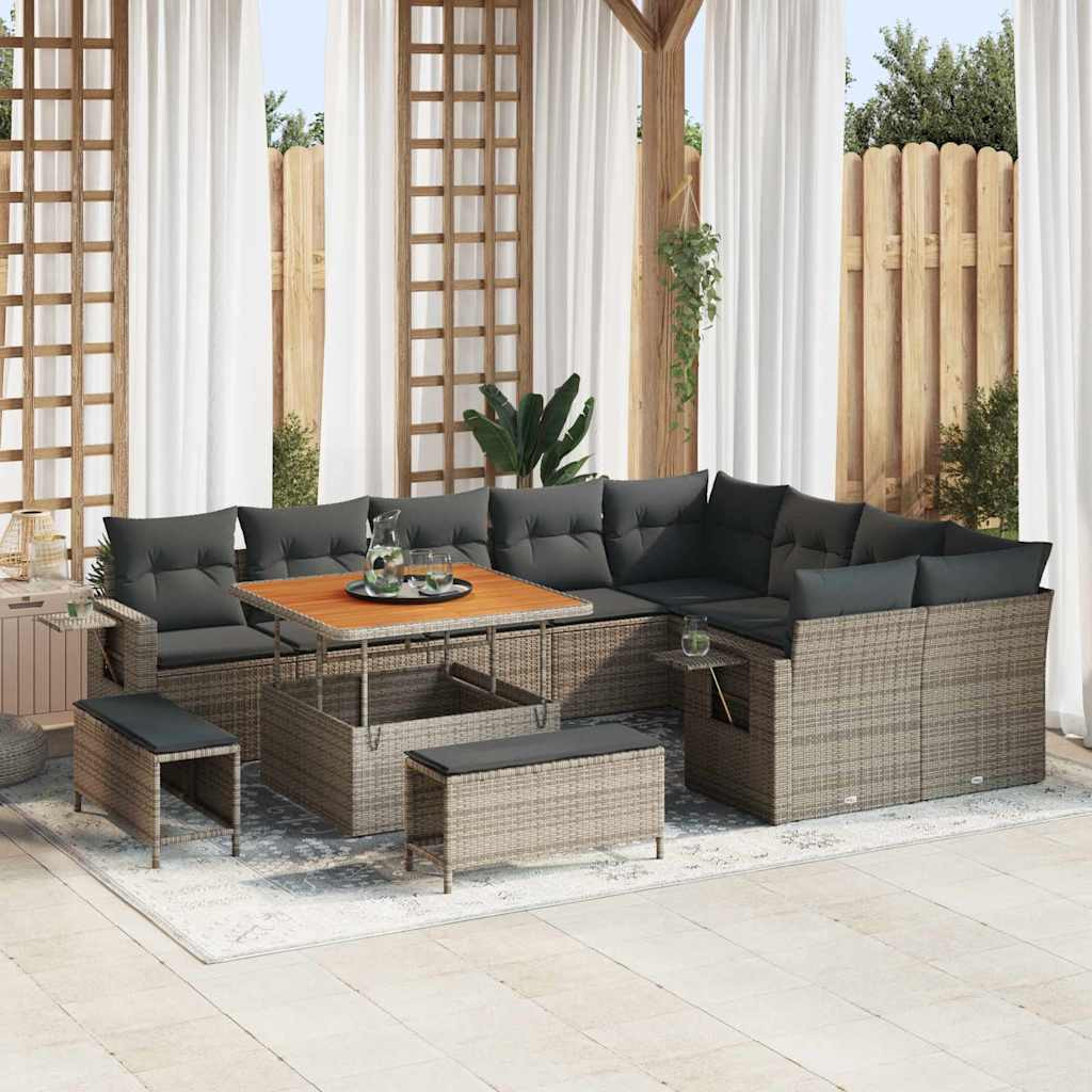 vidaXL Gartensofa-set mit Kissen 12 pcs Grau Poly-Rattan