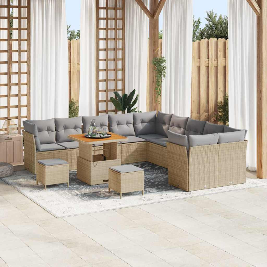 vidaXL Gartensofa-set mit Kissen 13 pcs Beige und Hellgrau Poly-Rattan