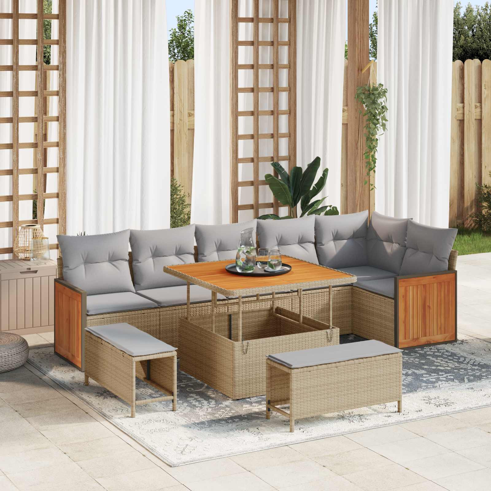 vidaXL Gartensofa-set mit Kissen 9 pcs Beige und Hellgrau