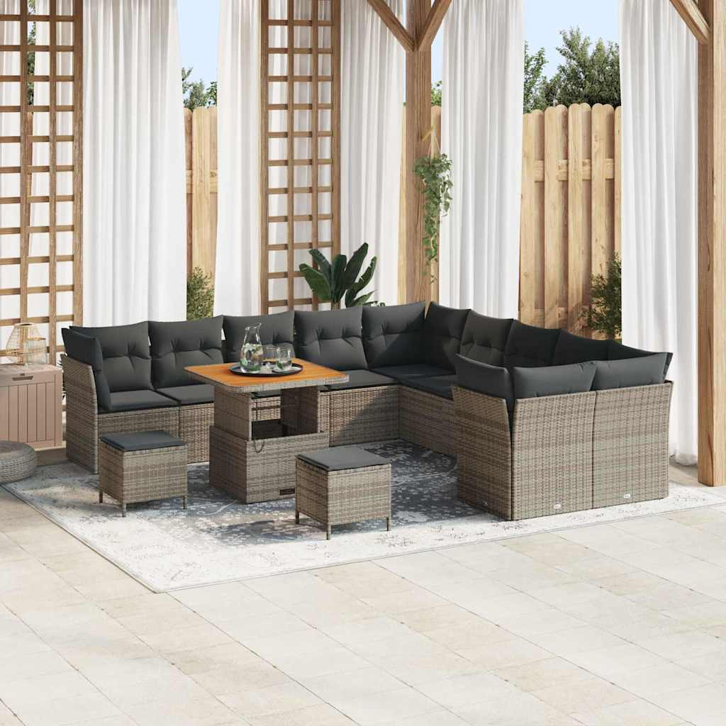 vidaXL Gartensofa-set mit Kissen 13 pcs Grau Poly-Rattan