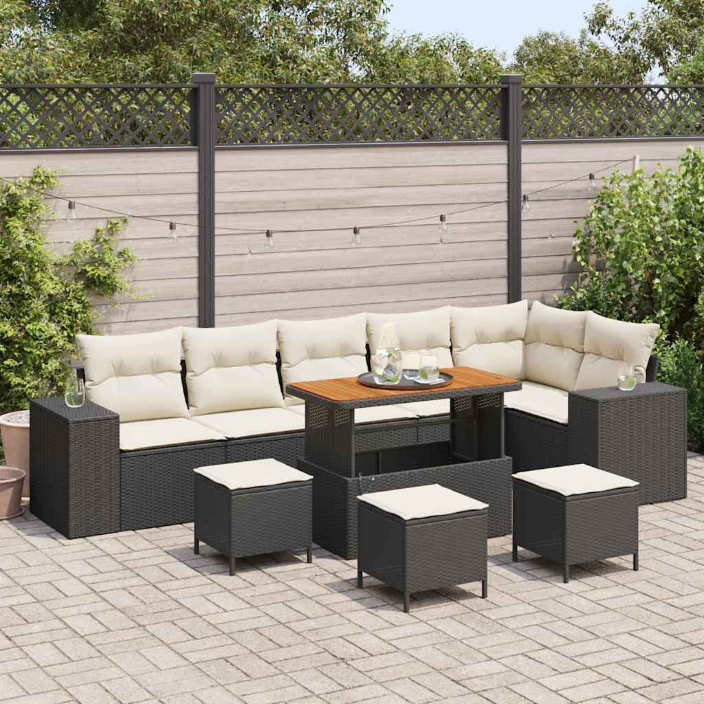 vidaXL Gartensofa-set mit Kissen 10 pcs Schwarz und Creme Poly-Rattan