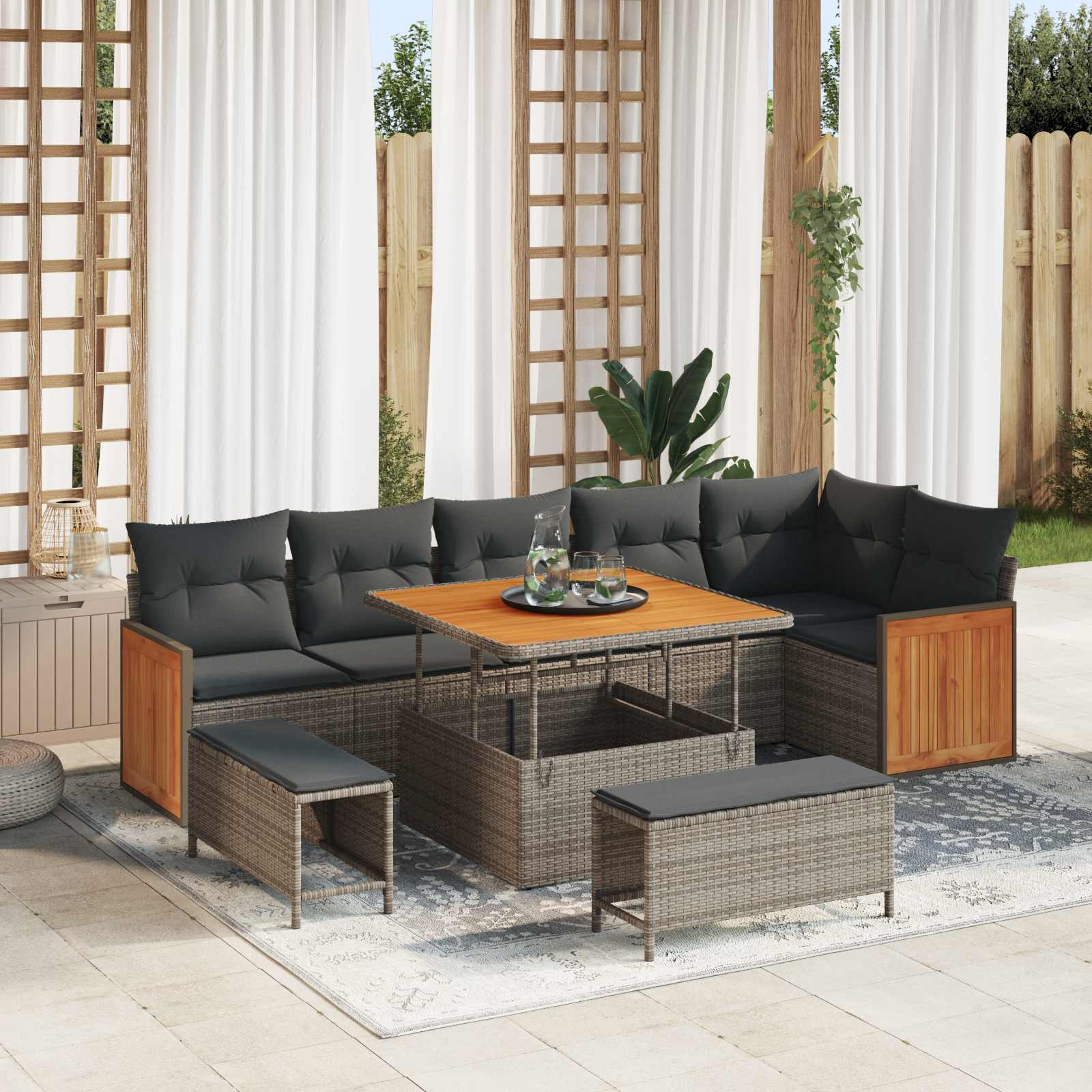 vidaXL Gartensofa-set mit Kissen 9 pcs Grau