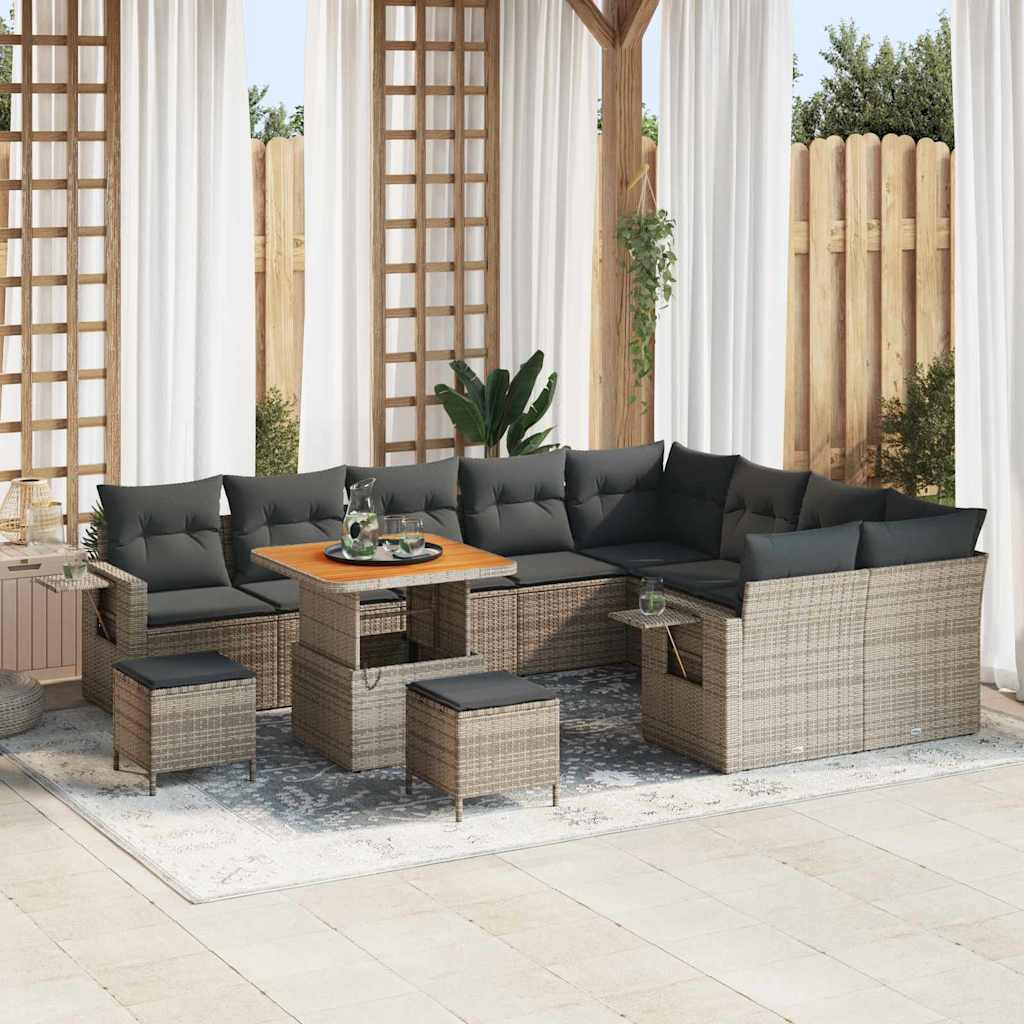 vidaXL Gartensofa-set mit Kissen 12 pcs Grau Poly-Rattan