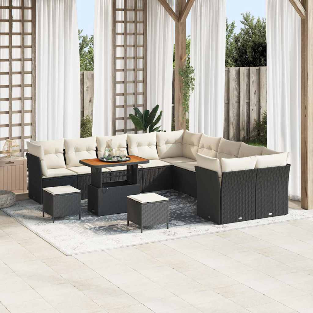 vidaXL Garten-Sofa-Set mit Kissen 13 pcs Schwarz und Creme