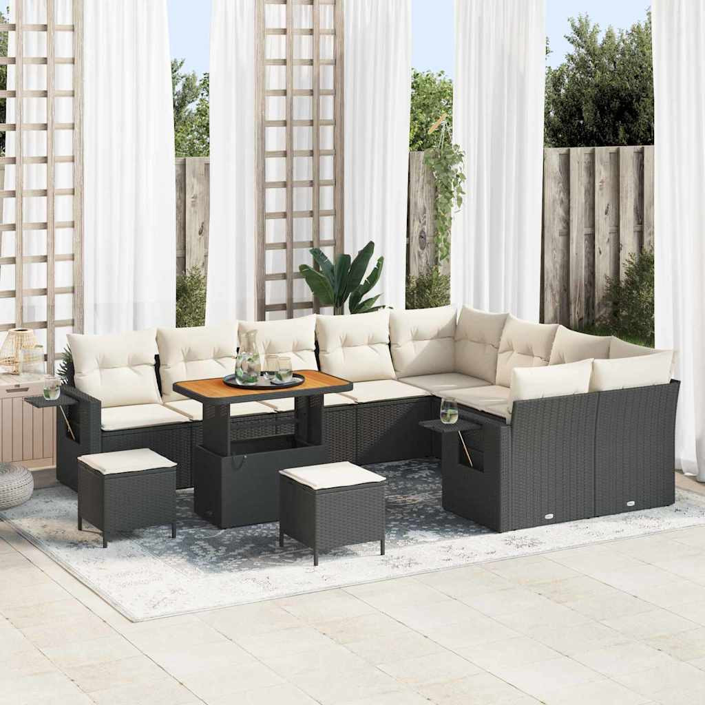 vidaXL Gartensofa-set mit Kissen 12 pcs Schwarz und Creme Poly-Rattan