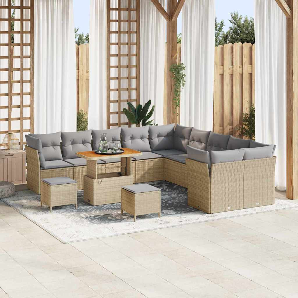 vidaXL Gartensofa-set mit Kissen 13 pcs Beige und Hellgrau Poly-Rattan