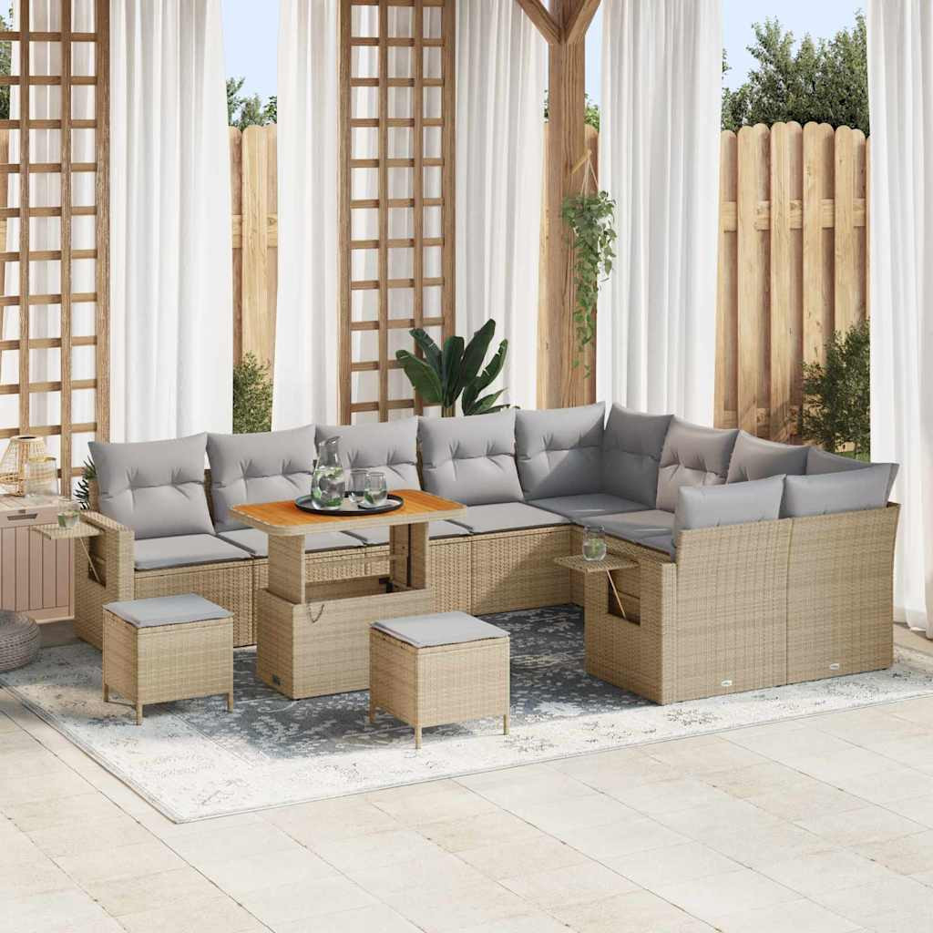 vidaXL Gartensofa-set mit Kissen 12 pcs Beige und Hellgrau Poly-Rattan