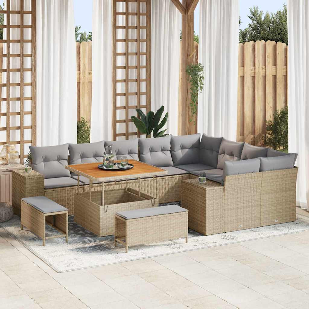 vidaXL Garten-Sofa-Set mit Kissen mit Kissen 12 pcs Beige und Hellgrau