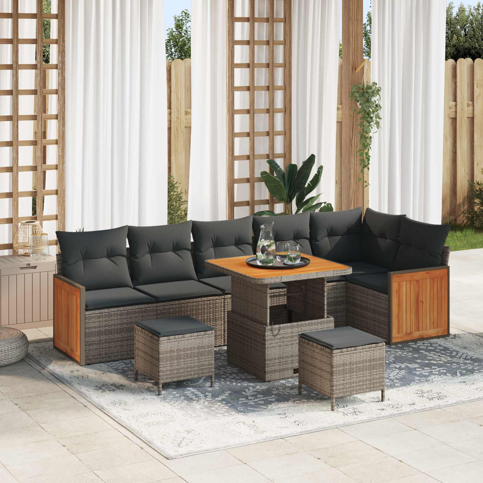 vidaXL Gartensofa-set mit Kissen 9 pcs Grau