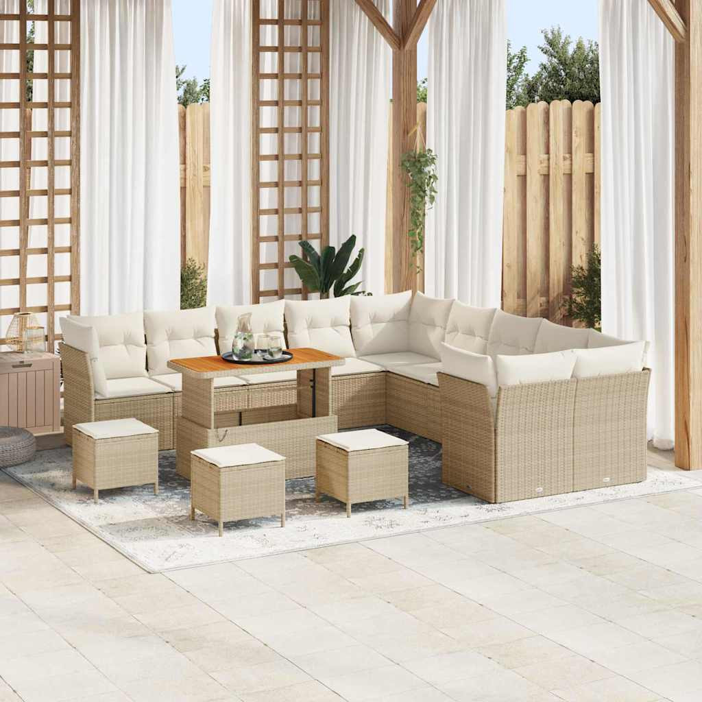 vidaXL Gartensofa-set mit Kissen 14 pcs Beige und Creme Poly-Rattan
