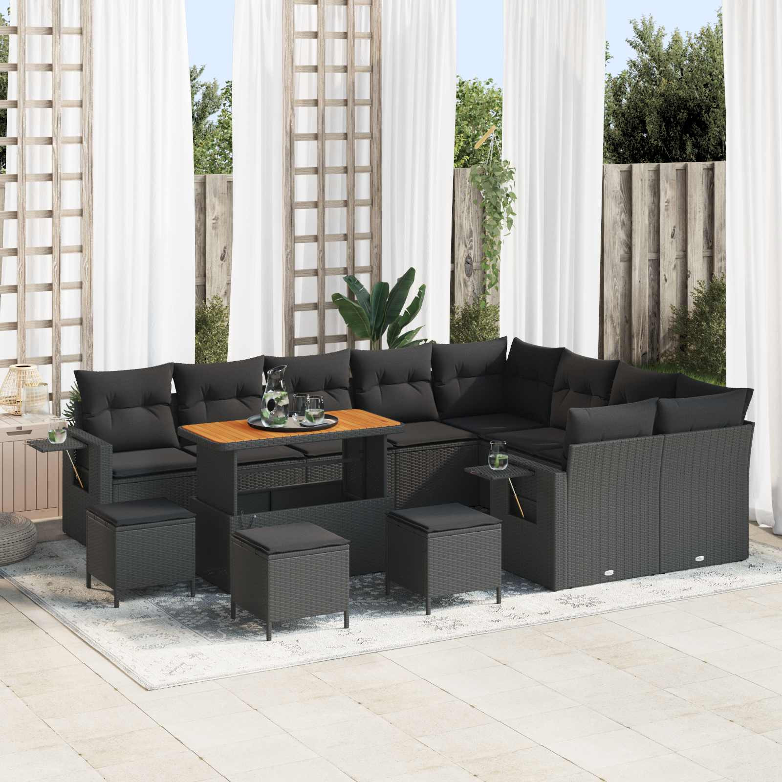 vidaXL Gartensofa-set mit Kissen 13 pcs Schwarz Poly-Rattan