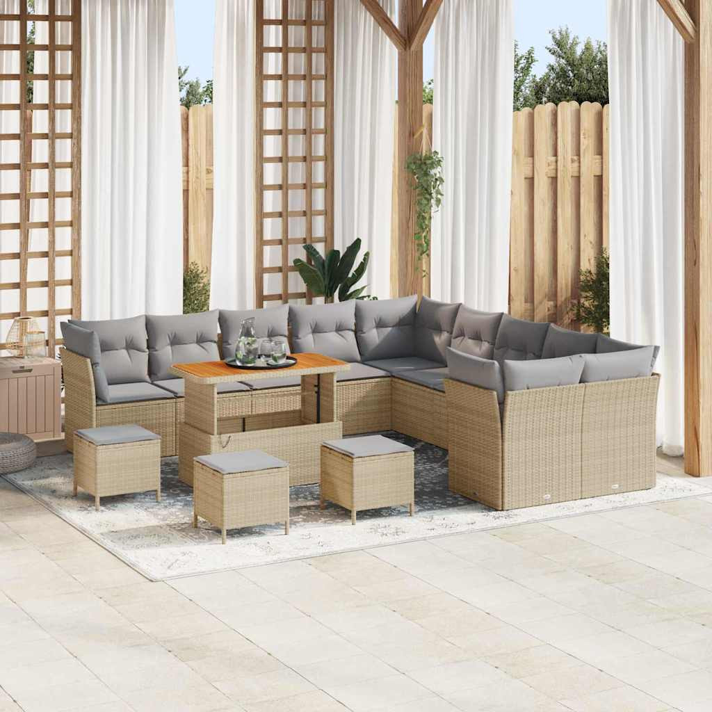 vidaXL Gartensofa-set mit Kissen 14 pcs Beige und Hellgrau Poly-Rattan