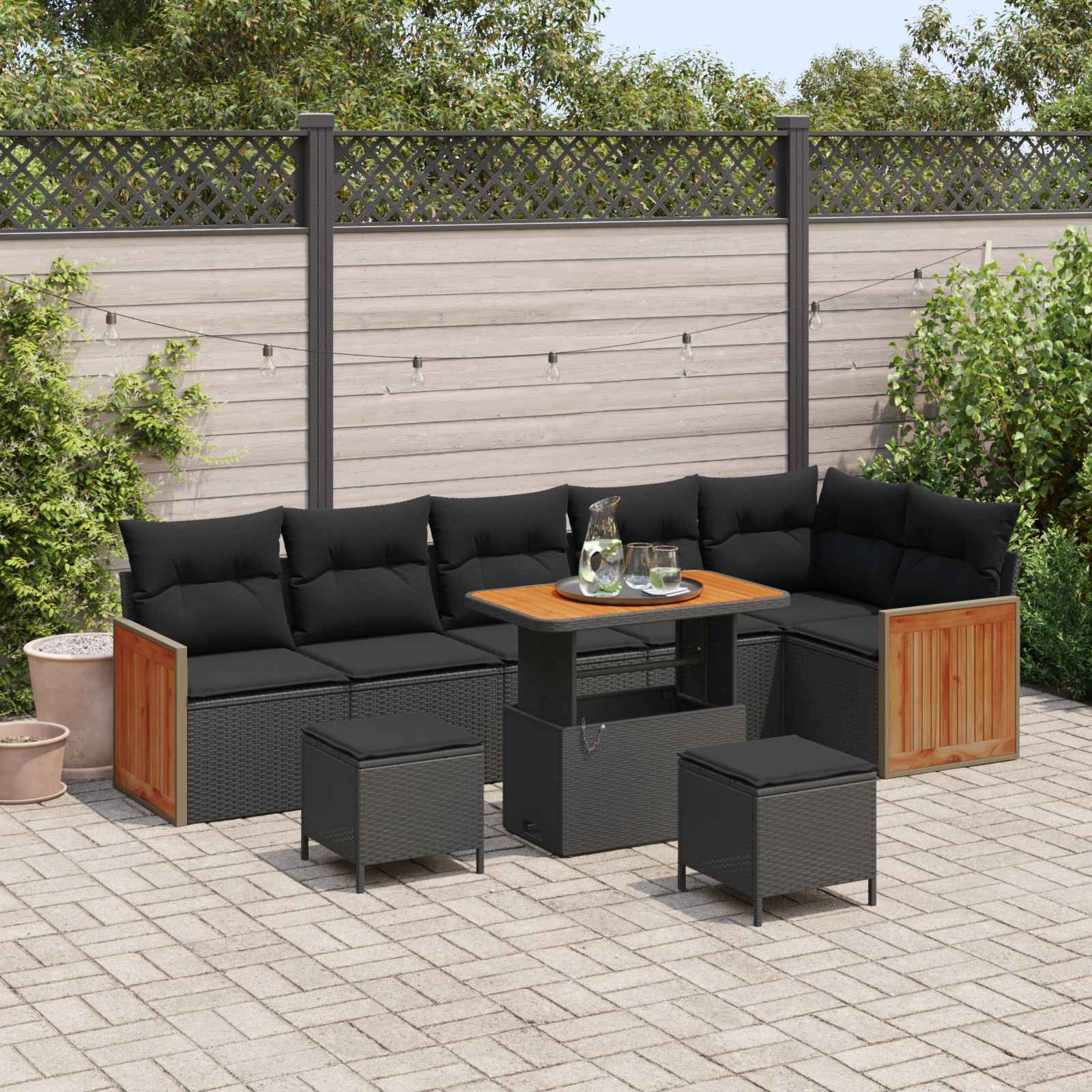 vidaXL Gartensofa-set mit Kissen 9 pcs Schwarz