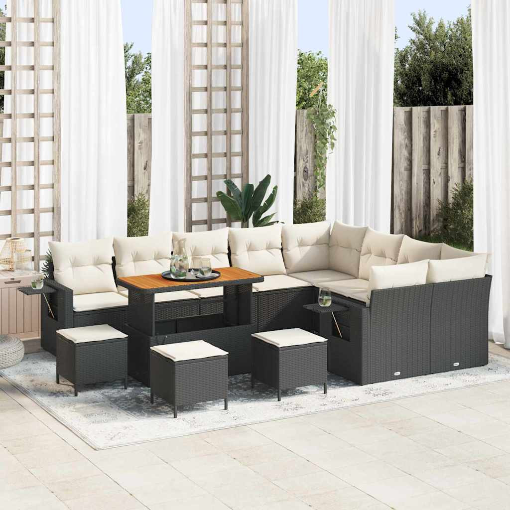 vidaXL Gartensofa-set mit Kissen 13 pcs Schwarz und Creme Poly-Rattan