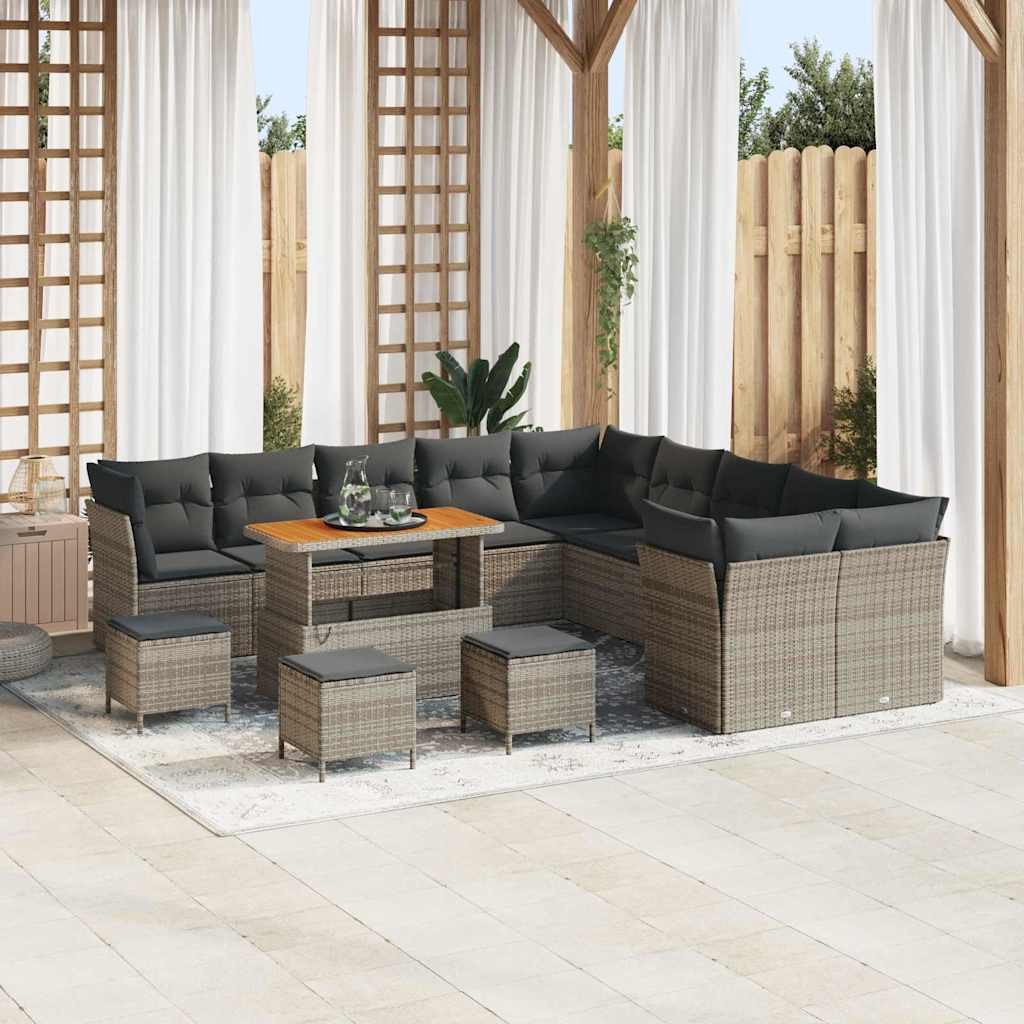 vidaXL Gartensofa-set mit Kissen 14 pcs Grau Poly-Rattan