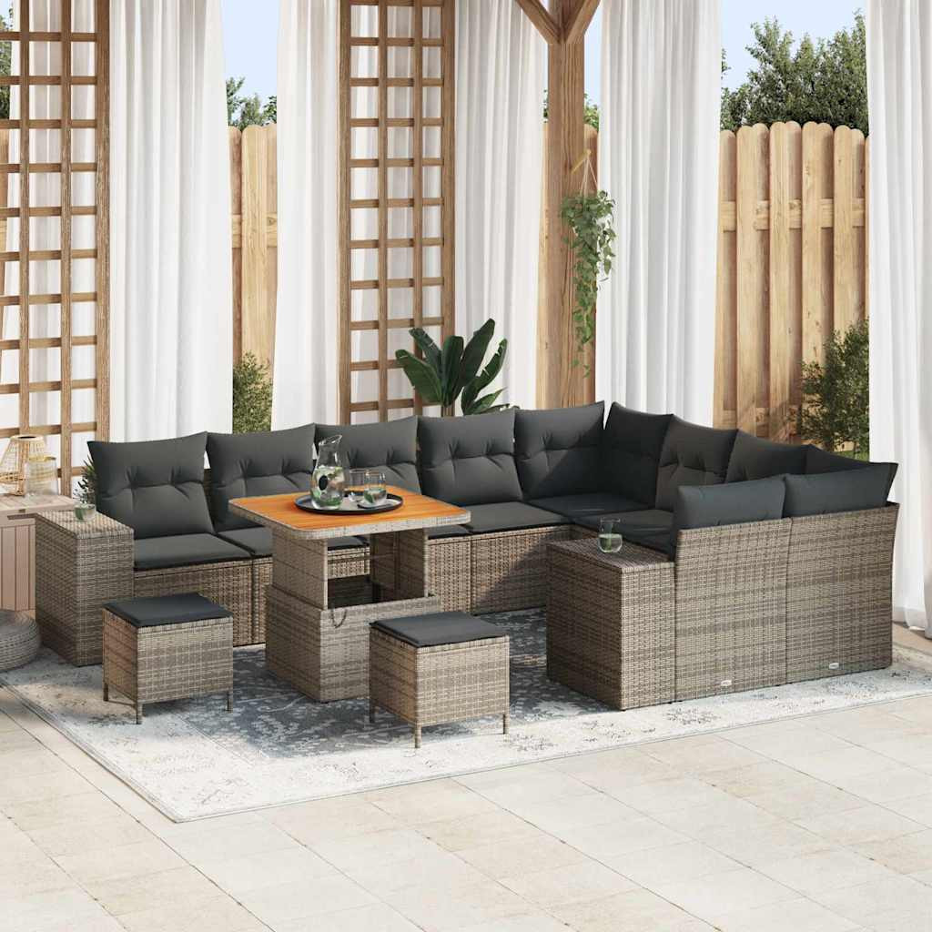 vidaXL Garten-Sofa-Set mit Kissen mit Speicher mit Kissen 12 pcs Grau