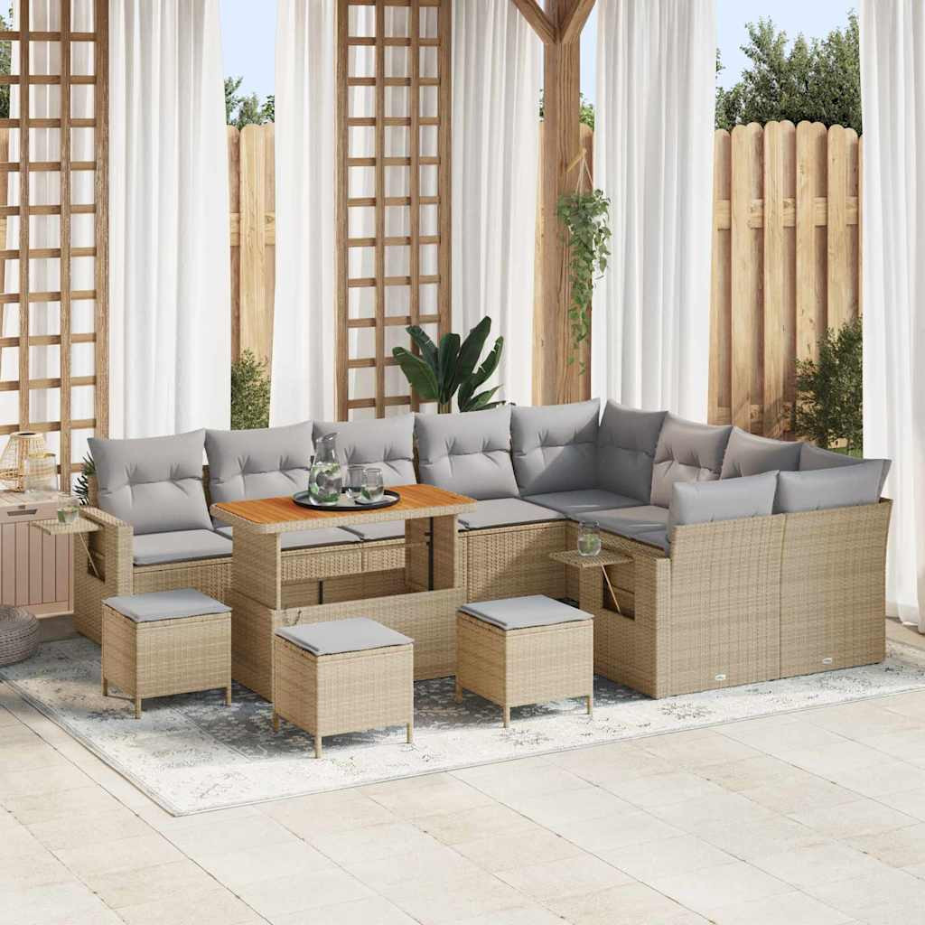 vidaXL Gartensofa-set mit Kissen 13 pcs Beige und Hellgrau Poly-Rattan