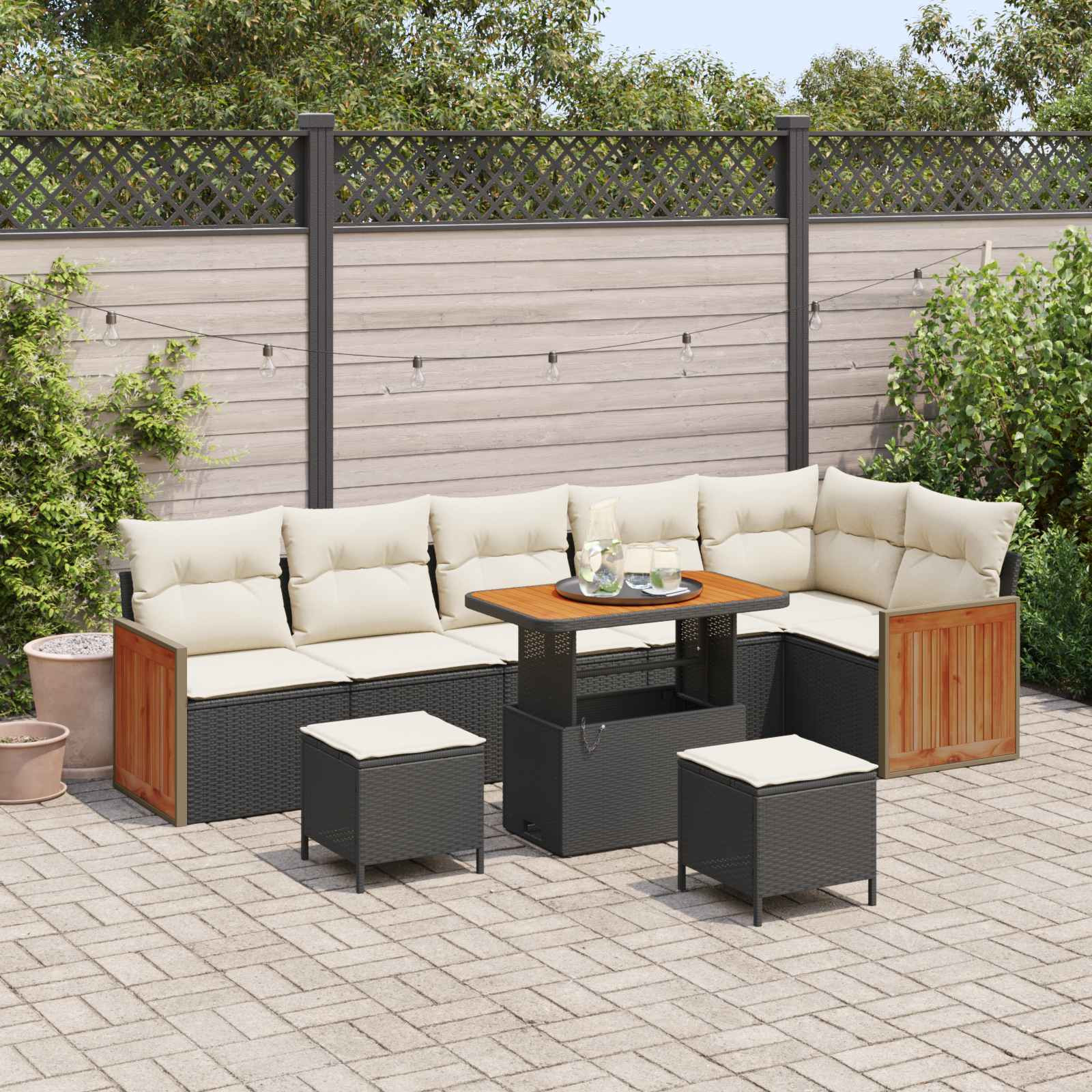vidaXL Gartensofa-set mit Kissen 9 pcs Schwarz und Creme