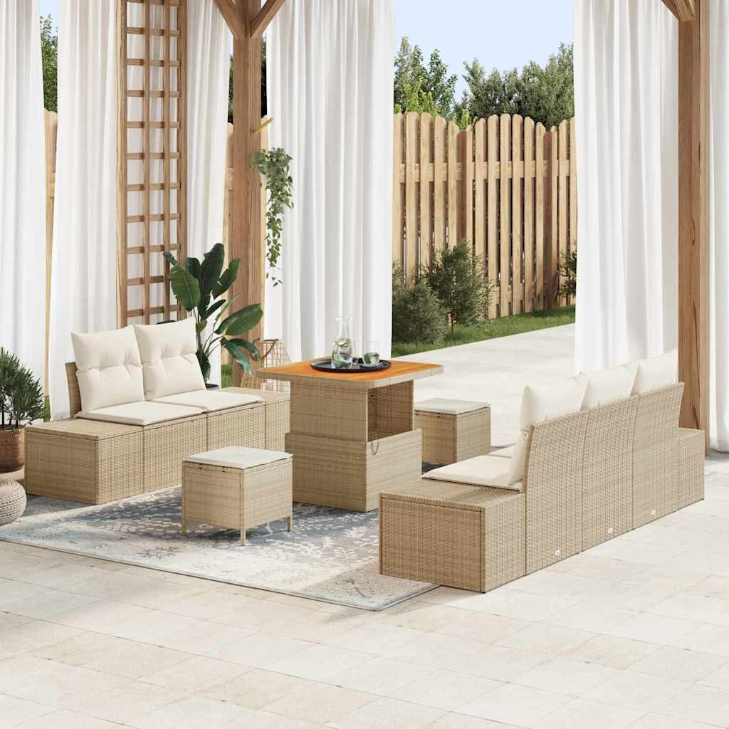 vidaXL Gartensofa-set mit Kissen 8 pcs Beige Poly-Rattan
