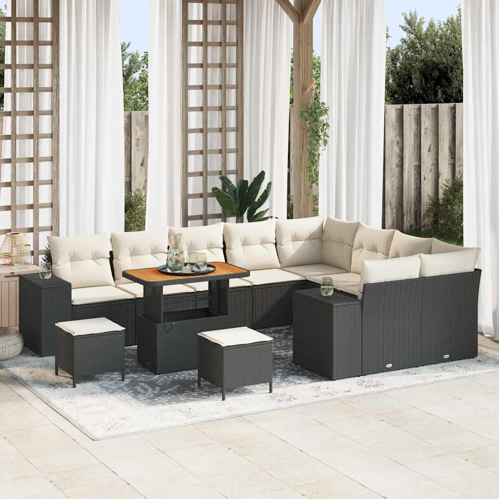 vidaXL Garten-Sofa-Set mit Kissen mit Kissen 12 pcs Schwarz und Creme