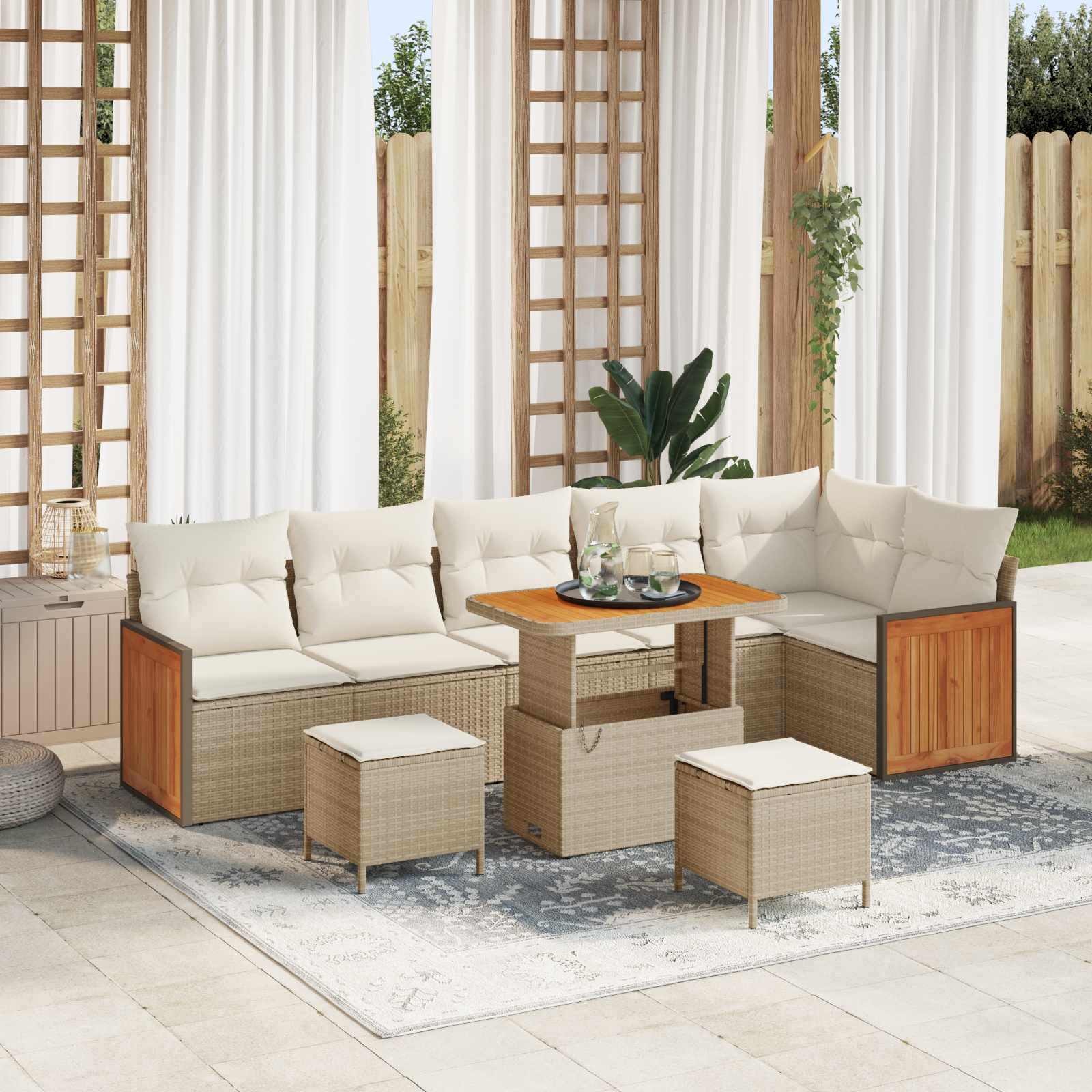 vidaXL Gartensofa-set mit Kissen 9 pcs Beige und Creme
