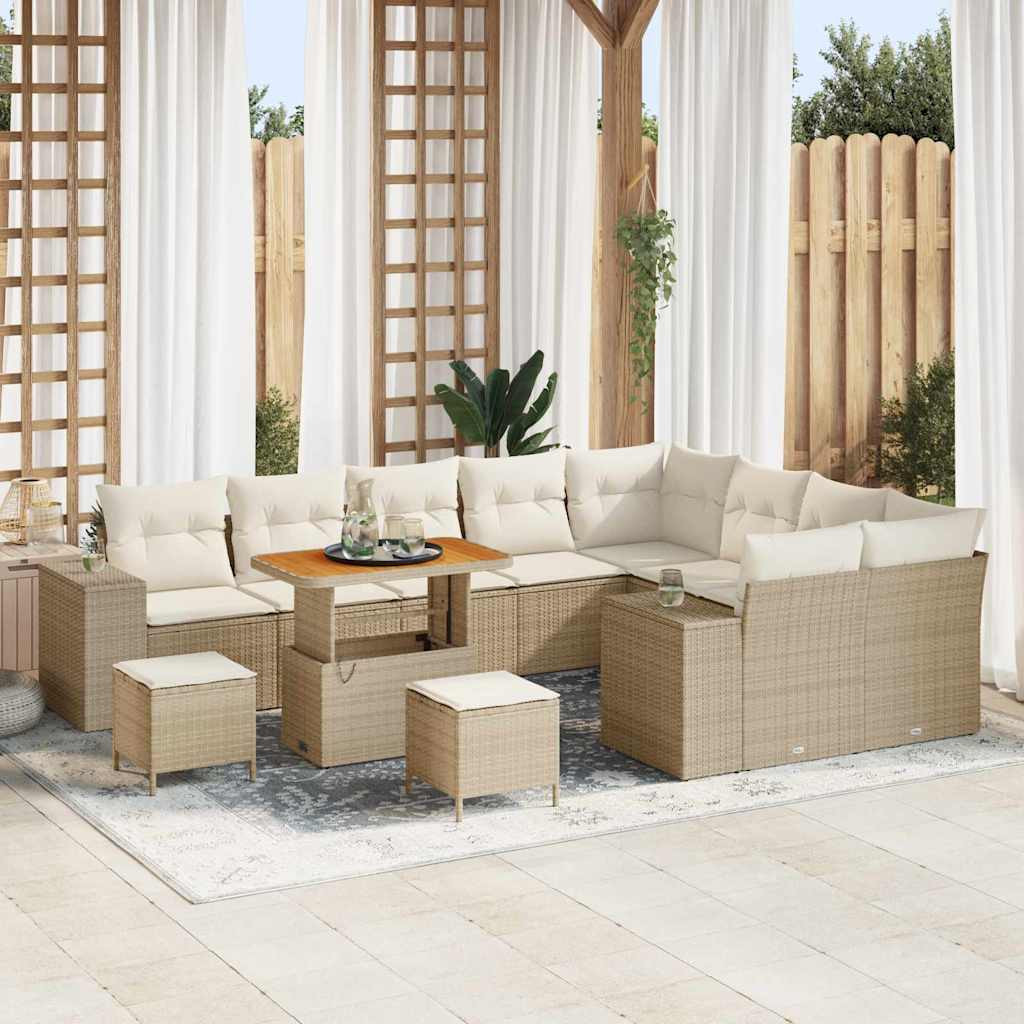 vidaXL Garten-Sofa-Set mit Kissen mit Speicher 12 pcs Beige und Creme