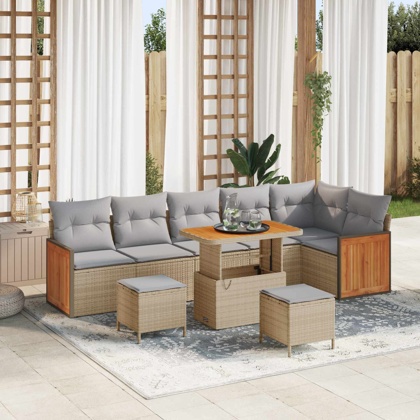 vidaXL Gartensofa-set mit Kissen 9 pcs Beige und Hellgrau