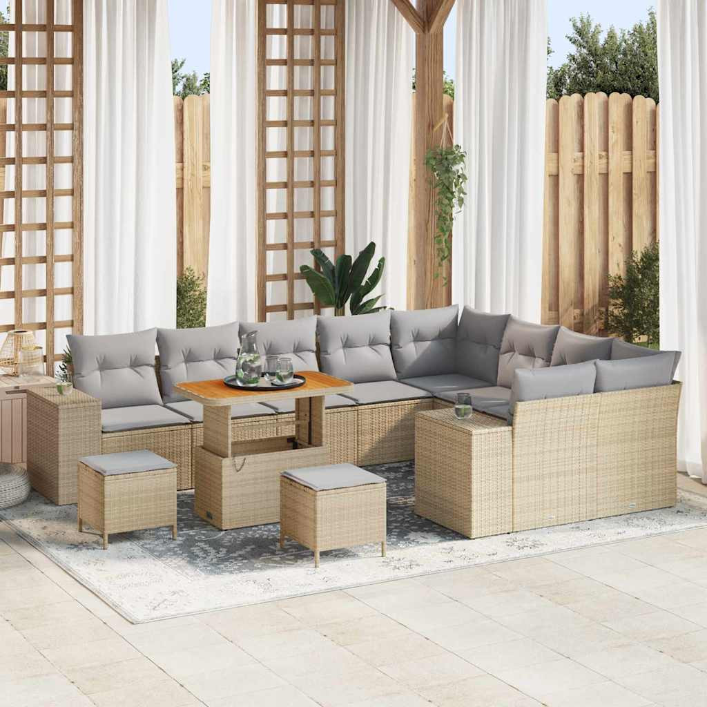 vidaXL Garten-Sofa-Set mit Kissen mit Kissen 12 pcs Beige und Hellgrau