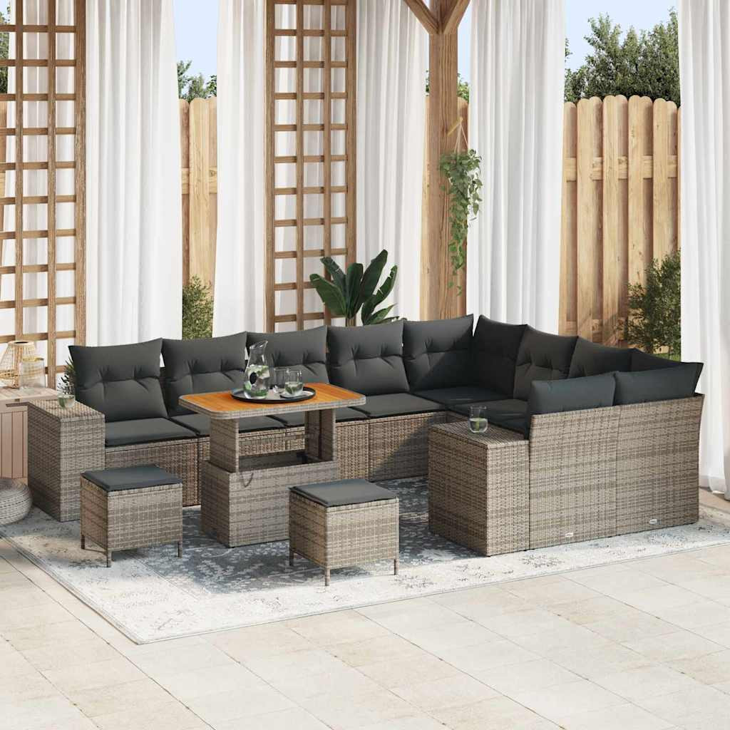 vidaXL Garten-Sofa-Set mit Kissen mit Speicher mit Kissen 12 pcs Grau