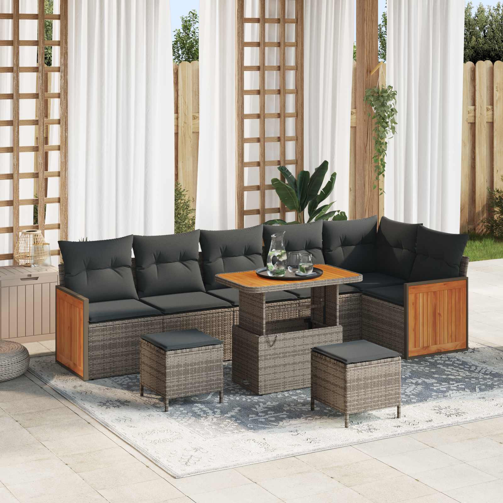 vidaXL Gartensofa-set mit Kissen 9 pcs Grau