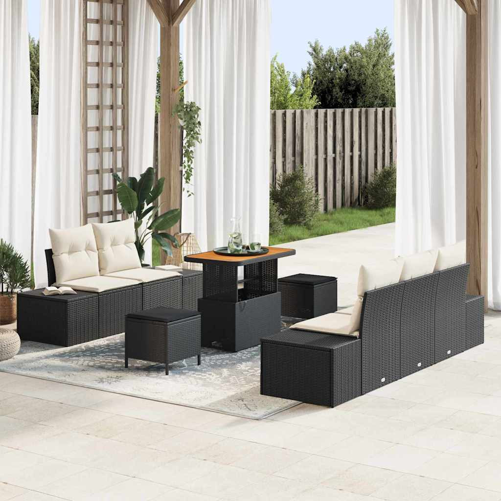 vidaXL Gartensofa-set mit Kissen 8 pcs Schwarz Poly-Rattan