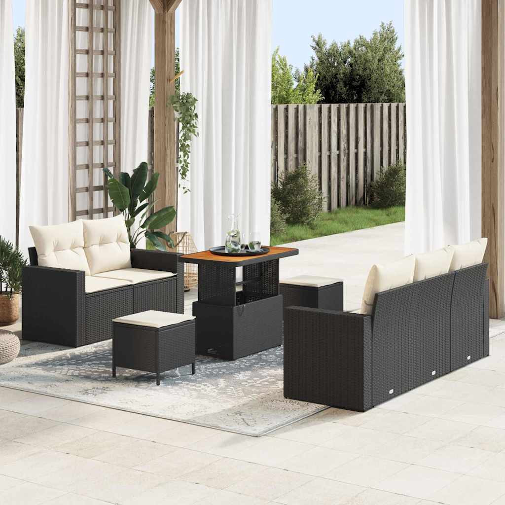 vidaXL Gartensofa-set mit Kissen 8 pcs Schwarz und Creme Poly-Rattan